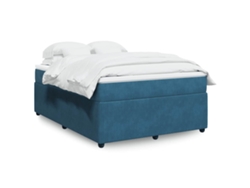 Cama Box Spring Con Colchón Terciopelo Azul Oscuro 160x200 Cm