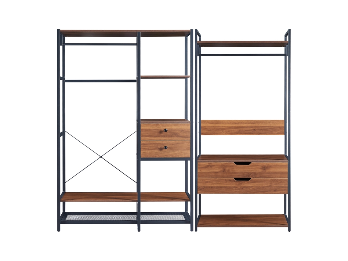 Conjunto de 2 percheros Larem con 4 cajones - Negro/Efecto Nogal [EN.CASA]
