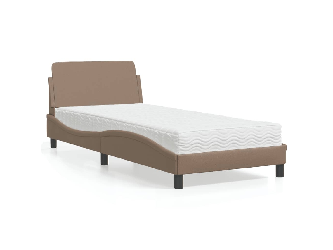 Cama Con Colchón Cuero Sintético Capuchino 90x190 Cm