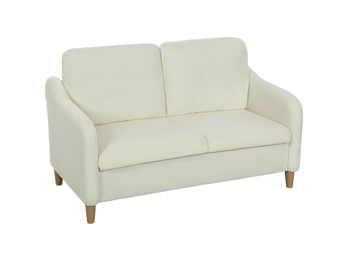 Sofá De 2 Plazas Para Salón, Tapizado En Tela Bouclé Con Cojines Incluidos, Asiento Acolchado, 137 X 69 X 82 Cm, Color Crema.