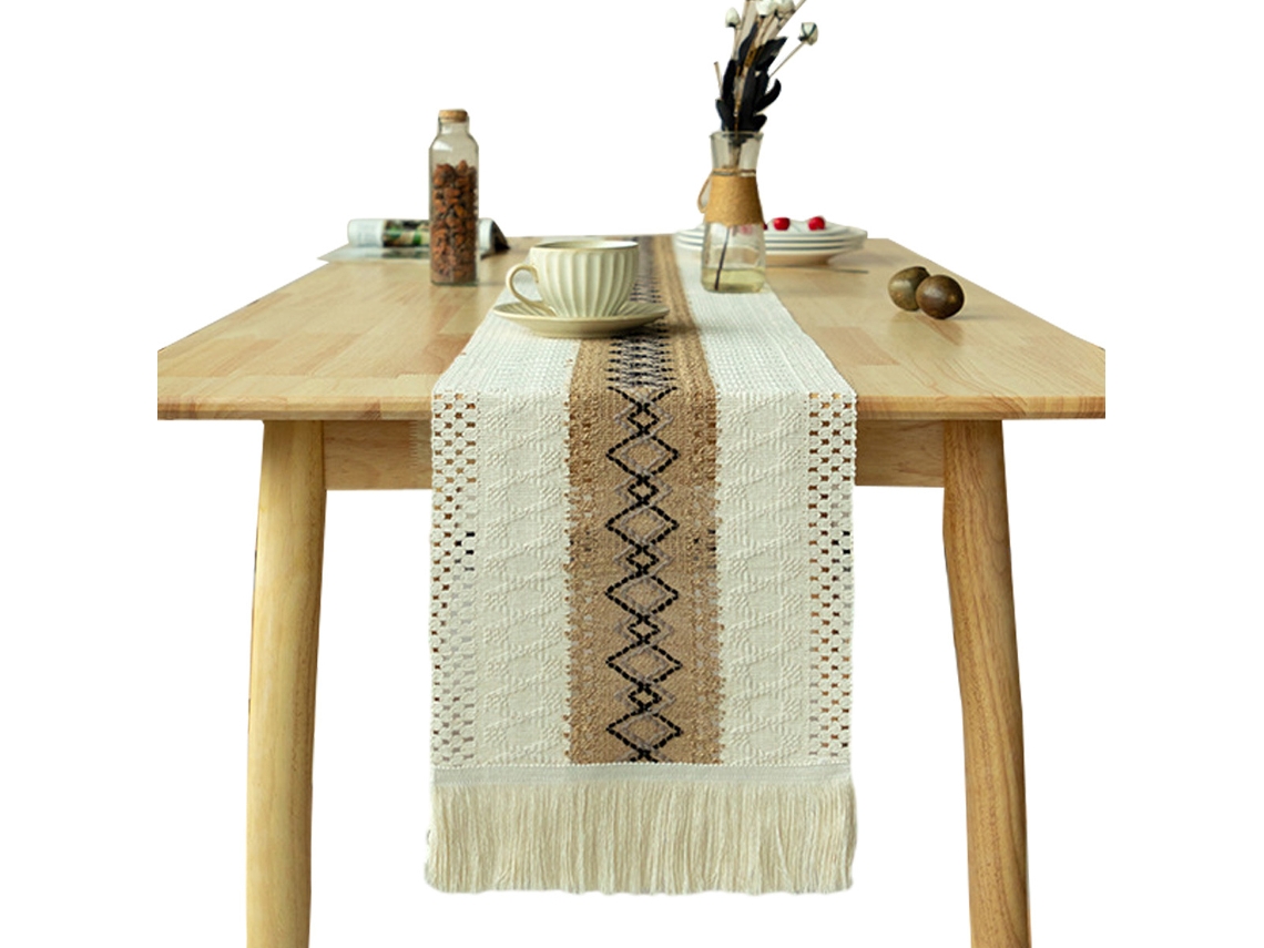 KOFIHETY Camino de Mesa Boho 78 Pulgadas Largo para Decoración Rústica Crema y Marrón con Borlas para Fiesta de Boda