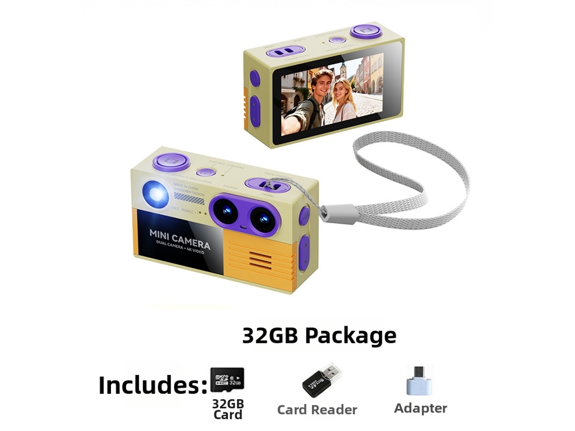 Minicámara Retro Digitallab 4k, Videocámara Ultracompacta Con Flash, 1,97 Pulgadas, 32 G, Caqui