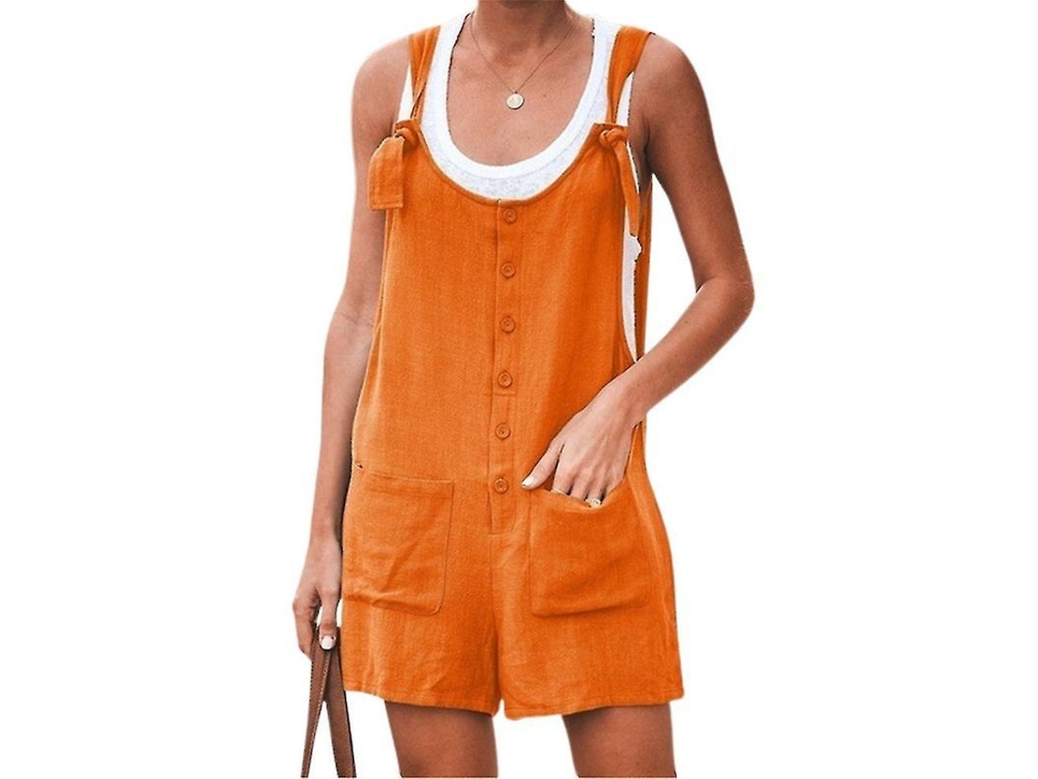 2026-mono Corto Para Mujer Talla Grande De Cuello Redondo Con Botones Y Bolsillos Casual De Poliéster