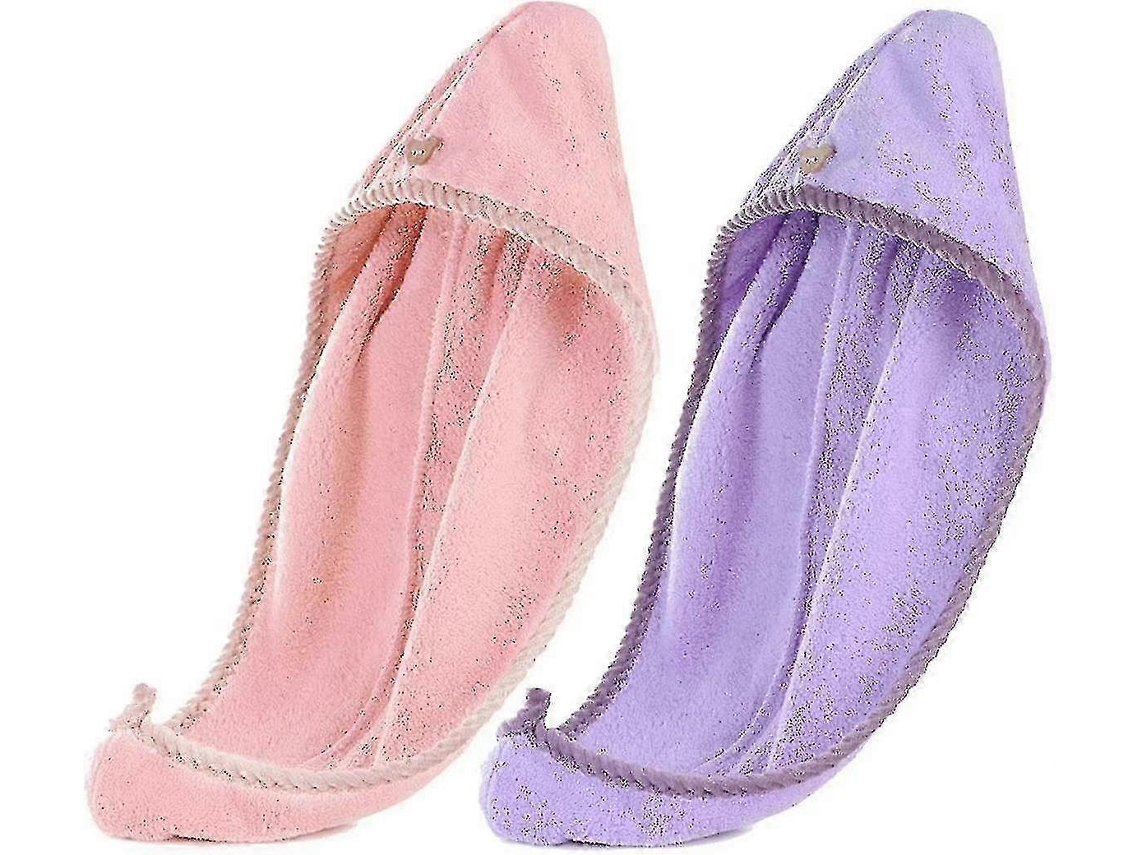 Toalla de secado rápido para el cabello, súper absorbente, gorro de ducha, toalla de secado, toalla para la cabeza (2 unidades) Rosewell (rosa y morado)