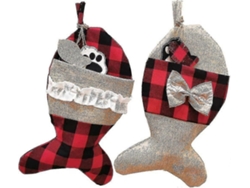 Juego de 4 calcetines navideños para mascotas de yute a cuadros. Hengjian