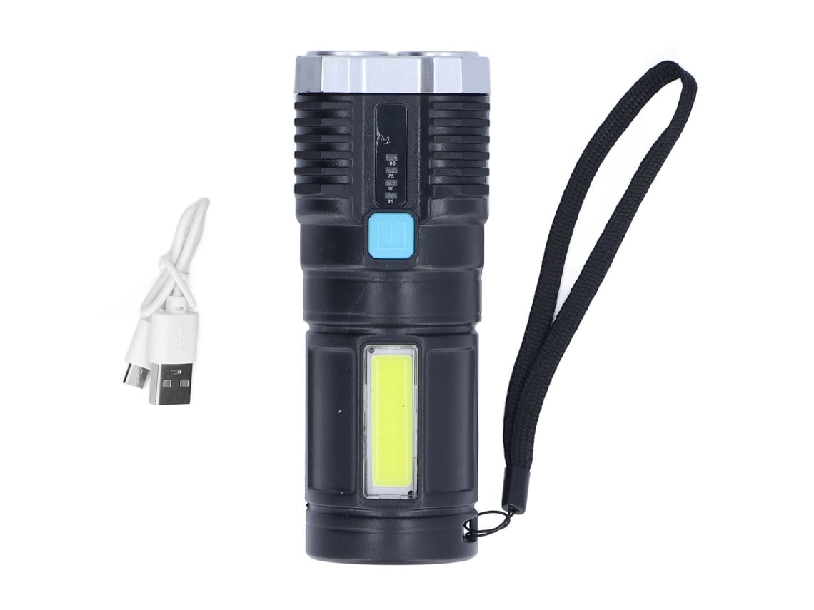 Linterna LED BJ-Super Brillante de 4 núcleos, recargable por USB con indicador de batería para uso en exteriores - Multifuncional