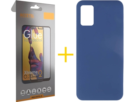 Funda y Protector de Vidrio Full Samsung Galaxy A31 ACCETEL Silicona Líquida Azul