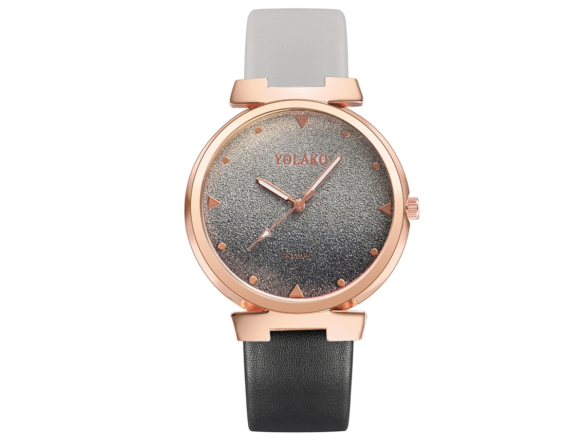 Reloj De Pulsera Yolako Para Mujer Con Esfera Degradada Y Correa De Piel Sintética Gris Y Negra.