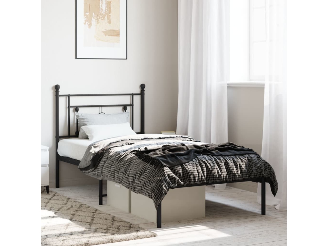 Estructura Cama Sin Colchón Con Cabecero Metal Negro 90x190 Cm