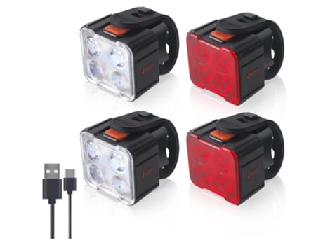 Paquete de 4 luces de bicicleta recargables USB, luces de bicicleta súper brillantes para niños, faro delantero regulable y luz trasera trasera (ne...