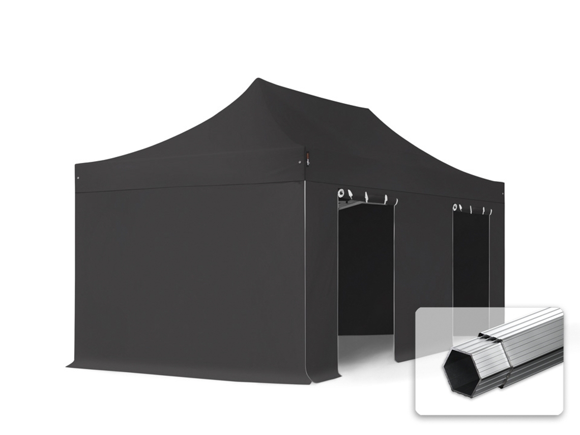 Carpa plegable 3x6 m, aluminio profesional de 40 mm, laterales sin ventanas, color negro