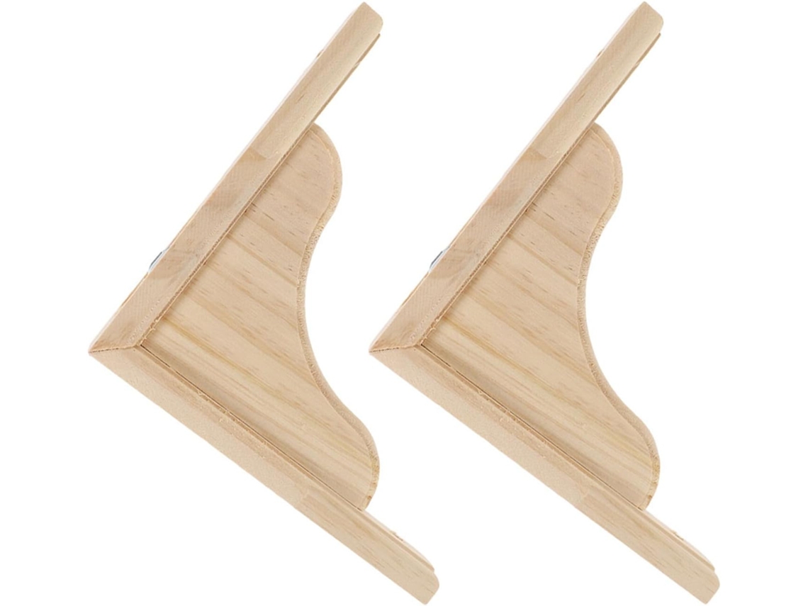2 Soportes Triangulares De Madera Maciza De 15x15 Cm Con Diseño Ondulado.