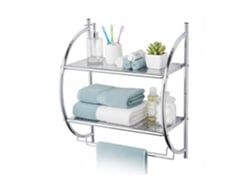 Relaxdays Prateleira De Parede P/ Casa De Banho, 2 Prateleiras, 2 Barras P/ Toalhas, 54,5×44,5×25,5 Cm, Inox, Prateado