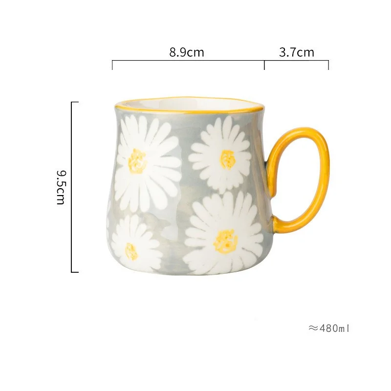 Taza de cerámica gris, 480 ml, estilo pintado a mano. MDUG