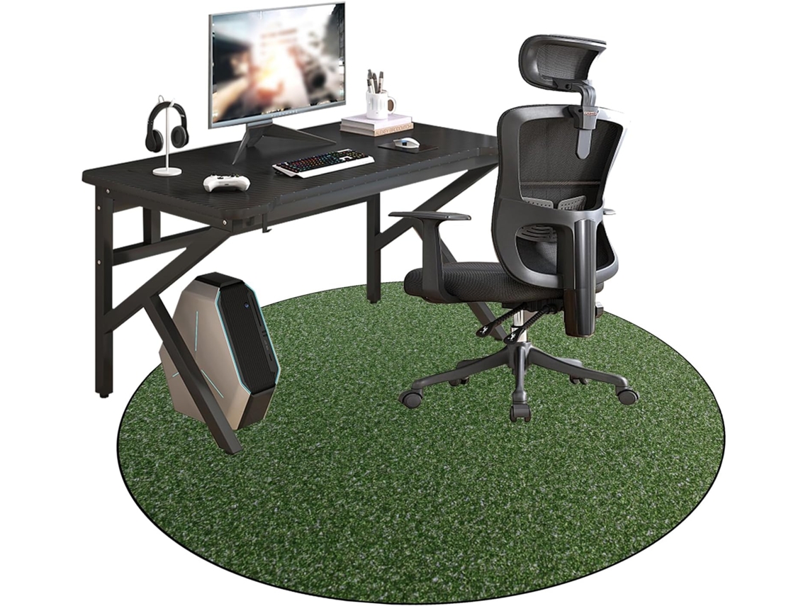Alfombrilla protectora para silla de oficina, de tela, para suelo de baldosas de madera, azul, redonda, 80 cm.