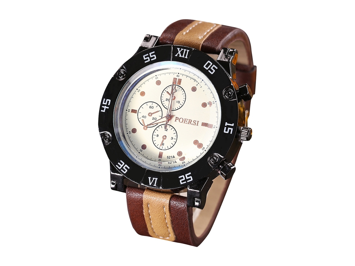 Reloj Casual Para Hombre, Sencillo, Con Correa De Piel Sintética Y Movimiento De Cuarzo Marrón Oscuro.