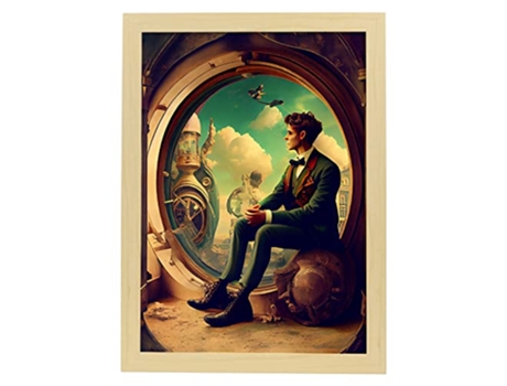 NACNIC Poster Steampunk En Estilo Surrealismo Cinematográfico Ilustraciones y Grabados de Historieta Abstracta y Artística A4 Marcos Madera
