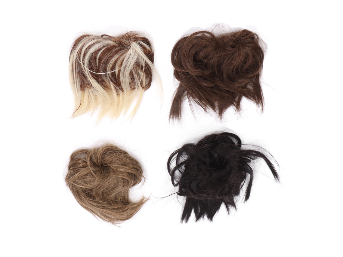 4 piezas de extensiones de cabello Raya con peinado despeinado y alto.