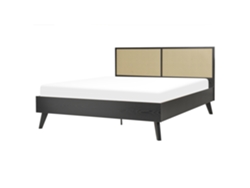 Cama con somier BELIANI Monpazier de Ratán, Tablero de fibra Negro 167x209x99