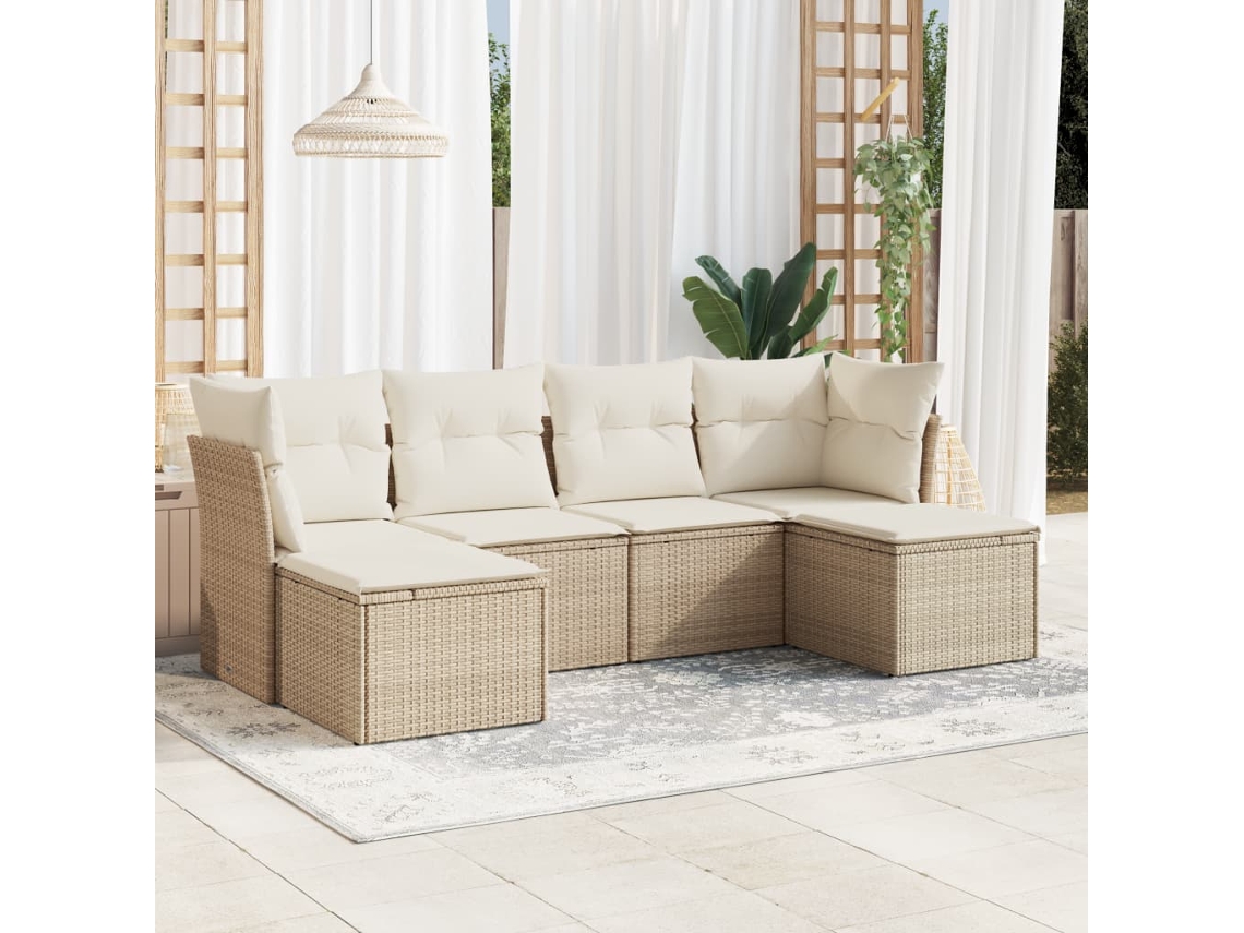 Conjunto de sofá de jardín de 6 piezas con cojines, mimbre sintético beige, Dkd Home Decor
