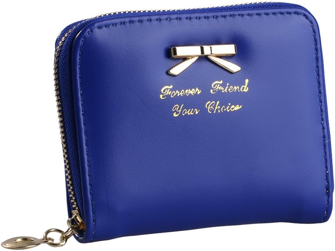 Cartera De Mujer En Cuero Pu - Monedero Y Tarjetero Moderno - Azul Oscuro