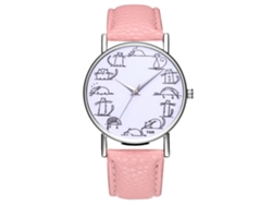 Reloj De Pulsera De Cuarzo Para Mujer Con Correa De Piel Rosa Con Estampado Animal - Moda