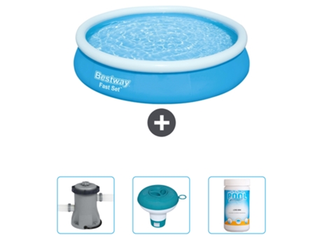 Piscina Hinchable Redonda Fast Set BESTWAY - 366 x 76 cm - Azul - Incluida Bomba - flotador de cloro - Cloro