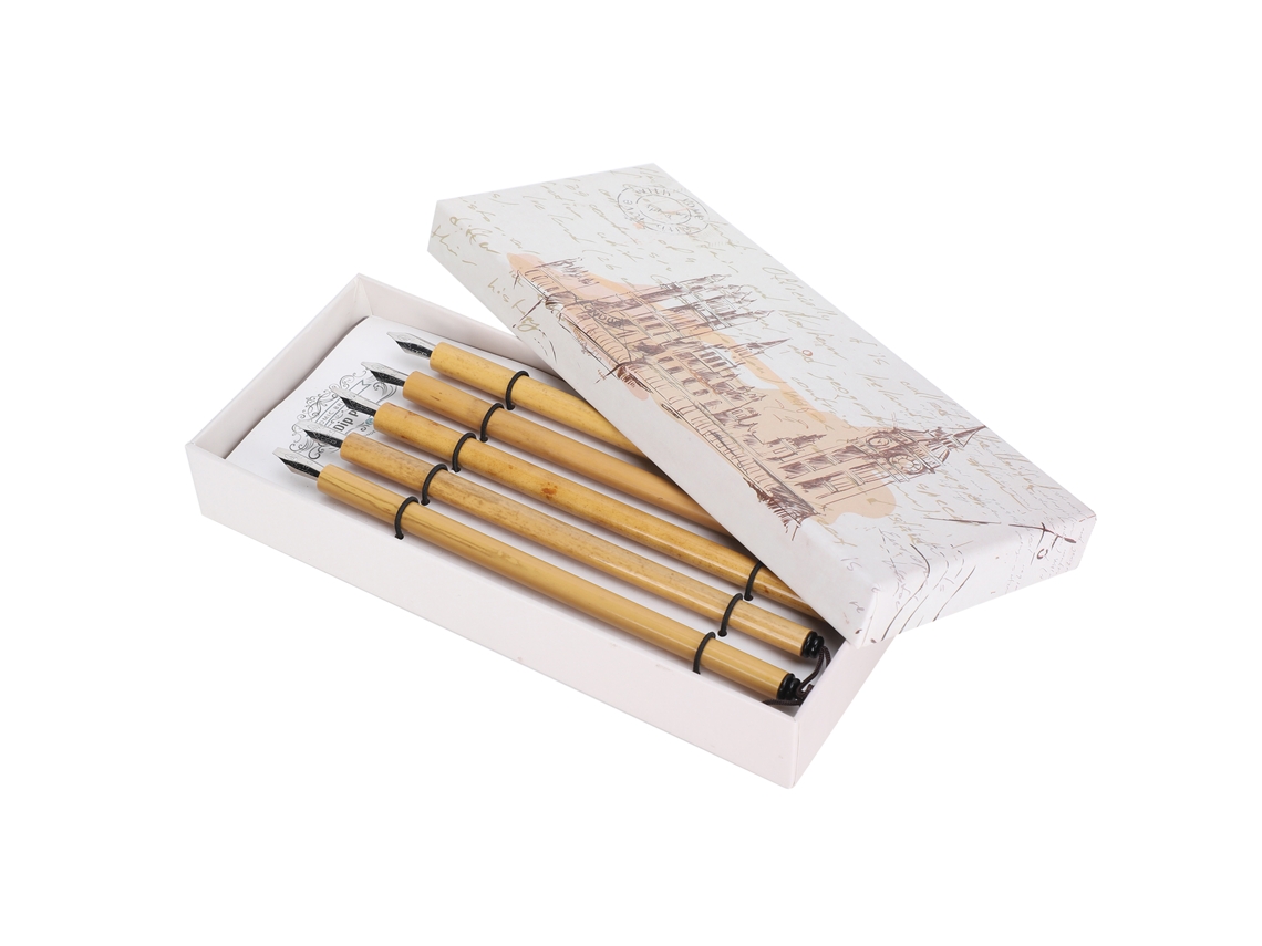 Kit De 5 Plumas De Bamboo Vintage Para Caligrafía Manga, Lápices De Dibujo Y Pintura, Suministros Escolares En Caja