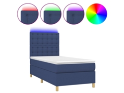Maison Exclusive - Cama Box Spring Colchón Y Luces Led Tela Azul 90x190 Cm