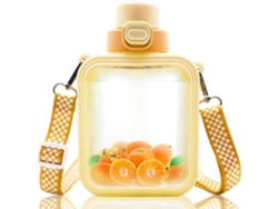 Botella De Agua Cuadrada Kawaii Con Pajita Y Asa Ajustable, Botella De Agua Deportiva Portátil Con Adhesivo De Dibujo Animado. Rosewell