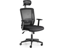 Silla de Escritorio Ejecutiva EUROMOF Sofía Negro ergonómica (Soporte cabeza - Brazos ajustables - Malla y Tejido)