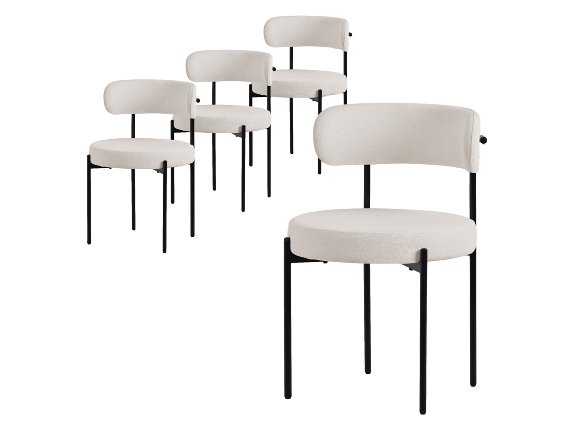 Conjunto de 4 Cadeiras de Jantar com Tecido de Peluche e Encosto Branco Cadeira de Cozinha ML-DESIGN