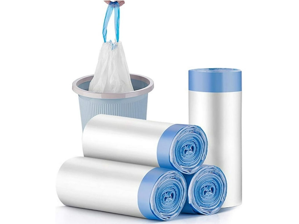 JILLIOPER Bolsas de basura de 4 galones con cierre de cordón, pequeñas bolsas de basura blancas sin perfume, material duradero, forros de plástico elásticos a p