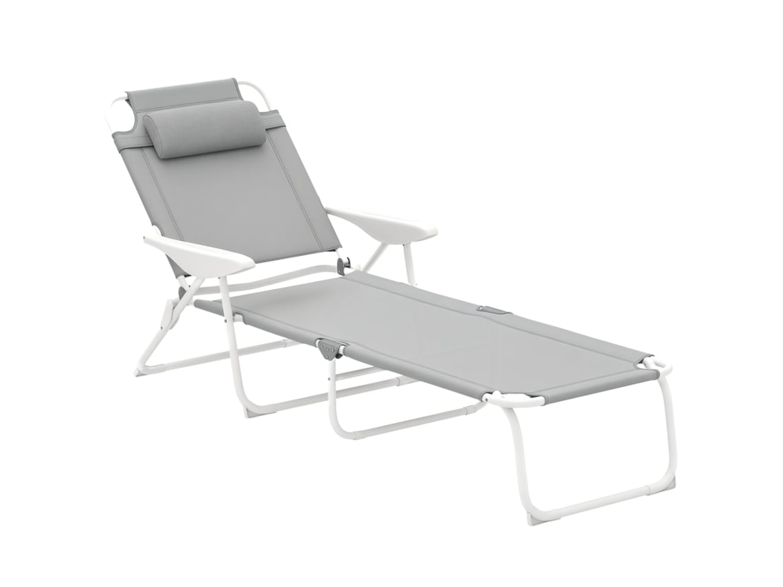 Tumbona de jardín reclinable y plegable con respaldo ajustable en 4 posiciones, 160x66x98cm, color gris.