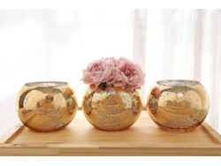 Omni-set De 3 Jarrones Redondos Dorados De Cristal Con Brillo Para Decoración De Mesa, Bodas Y Fiestas