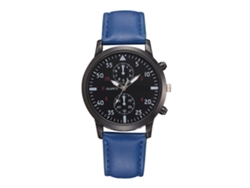 Reloj De Cuarzo Para Hombre De Cuero Pu Redondo Casual Y Formal Fanteeda Azul