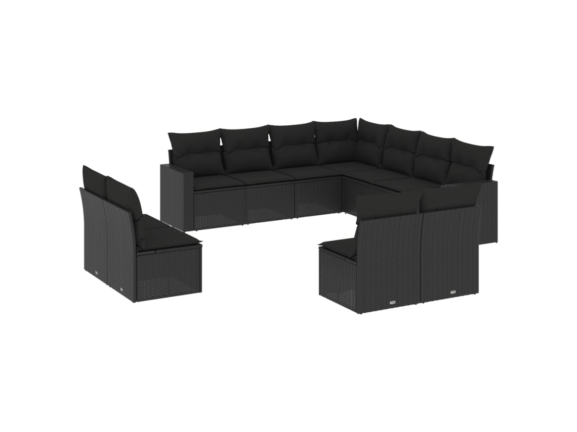 Maison Exclusive - Juego de sofás de jardín de 11 piezas con cojines de mimbre, color negro