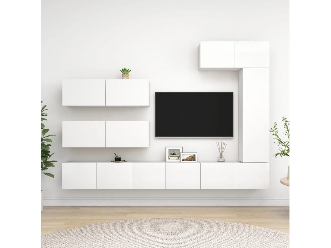 Conjunto de 7 piezas de muebles para TV con derivados de madera, blanco, DKD HOME DECOR
