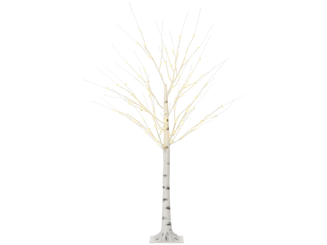 Abedul artificial con luces LED, ramas flexibles, plástico y metal, 150 cm, blanco.