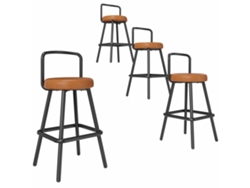 Taburete De Bar 4 Unidades - Ergonómico, Pu Resistente Al Agua, Patas De Hierro, Con Respaldo Y Reposapiés - Marrón