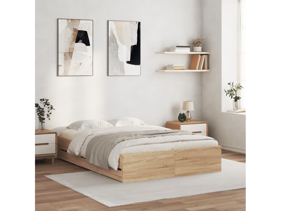 Cama Con Cajones Madera De Ingeniería Roble Sonoma 120x190 Cm
