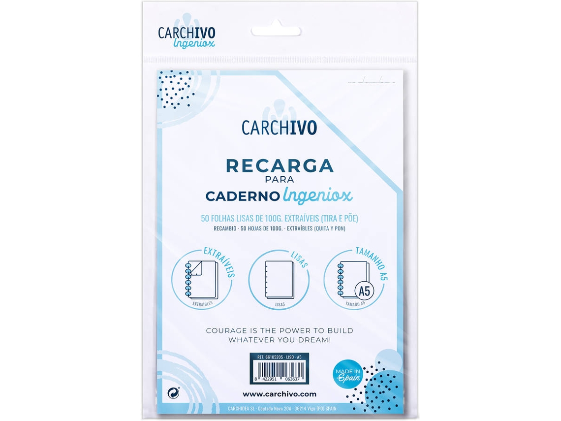 Recarga para Cuadernos INGENIOX Blanco (A5 - Liso - 50 Hojas)