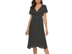 2026-vestido De Manga Corta Para Mujer Verano Con Cuello En V Longitud Hasta Rodillas