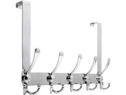 Soporte De Puerta Con 15 Ganchos (acero Inoxidable) - Montaje En La Pared O Sobre La Puerta - Plata
