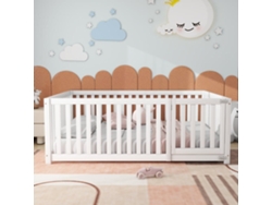 Cama Infantil 140x200cm De Madera Maciza Con Barrera De Seguridad - Blanco