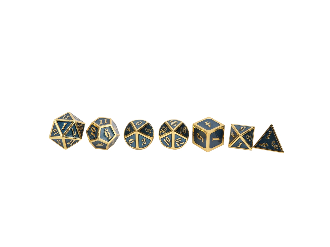 Juego De 7 Dados Poliédricos De Aleación De Zinc Para Juegos De Rol Y De Mesa, Color Oro Cian.