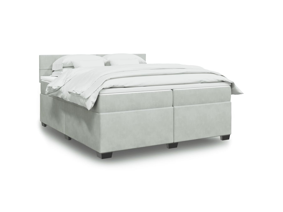 Cama Box Spring Con Colchón Terciopelo Gris Claro 200x200 Cm