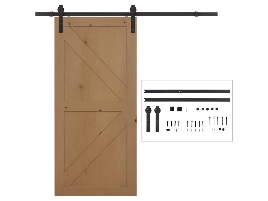 Kit Para Puerta Corredera Con Riel De 200 Cm, Acero Al Carbono, Capacidad De Carga De 90 Kg, Acabado En Madera Rústica.