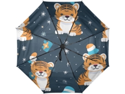 Paraguas automático de viaje con un bonito estampado de tigre, tejido resistente, ideal para vacaciones.