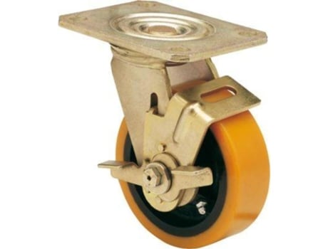 Rueda giratora placa freno 10slfn150-hub hierro-poliur.naranja eje bolas ALEX